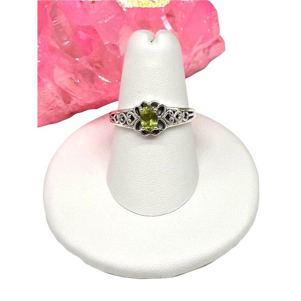 Peridot Ring Size 7 Solid 925 Sterling Silver Oval Faceted Green Stone Dainty
